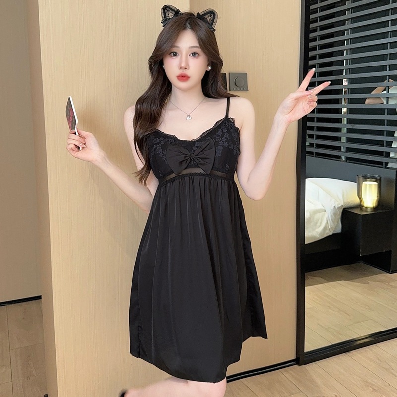 Sexy Pajamas Women's Summer New Sling Nightgown Ice Silk Lace Beautiful Back Princess Style Pure Desire Home Clothes with Chest Pad