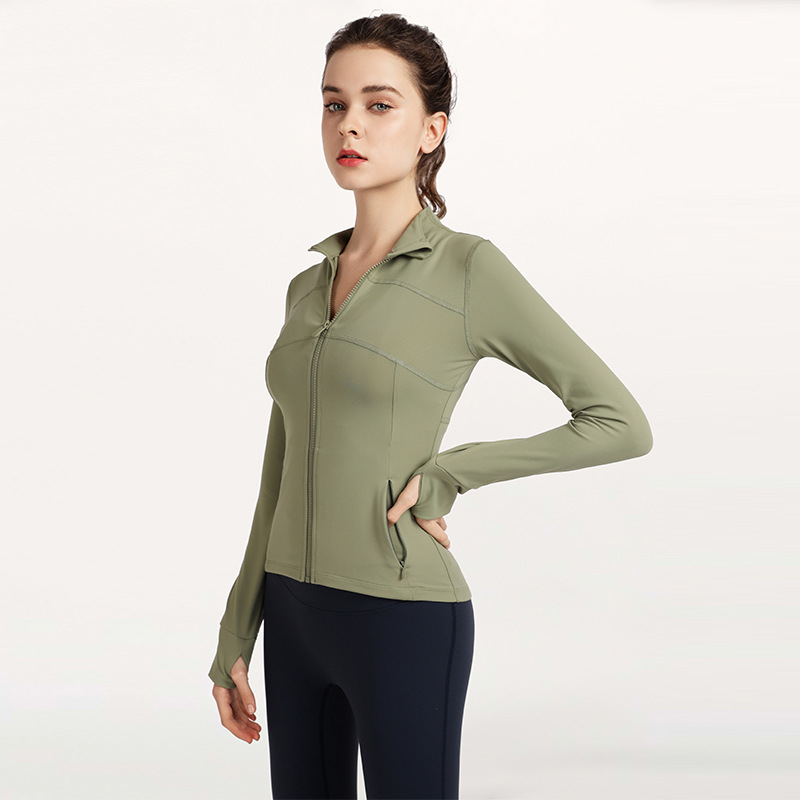 Picture of Cross-border spring and autumn slim fit sports long sleeve women's casual thick pocket yoga coat quick-drying zipper yoga clothing wholesale