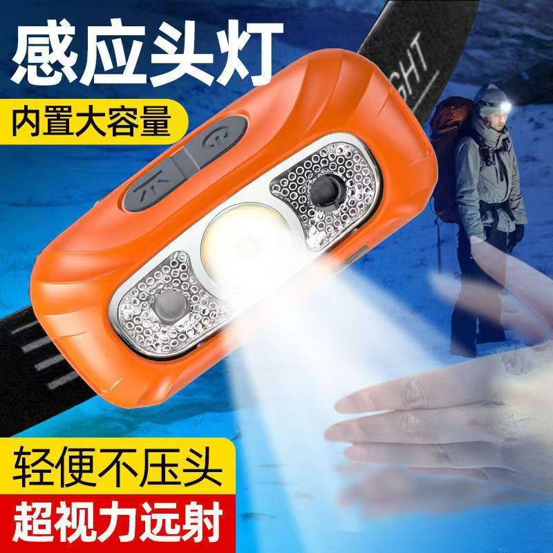 Ultra-bright sensor headlamp, head-mounted high-intensity headlamp, rechargeable, ultra-lightweight, portable waterproof headlamp for night fishing