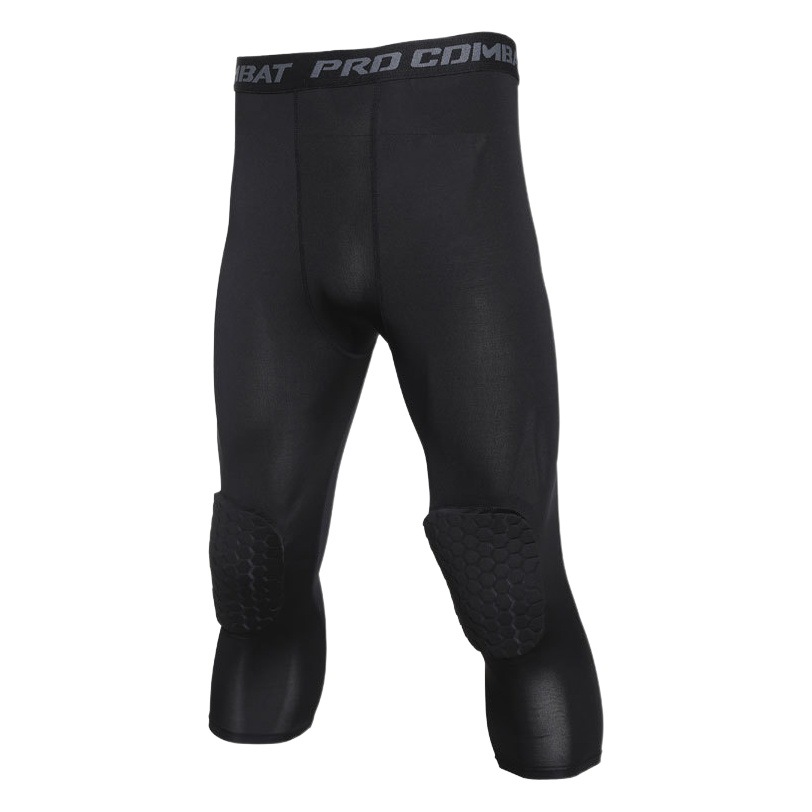 Basketball sports honeycomb knee pad anti-collision cropped tights student fitness running training professional equipment cycling pants