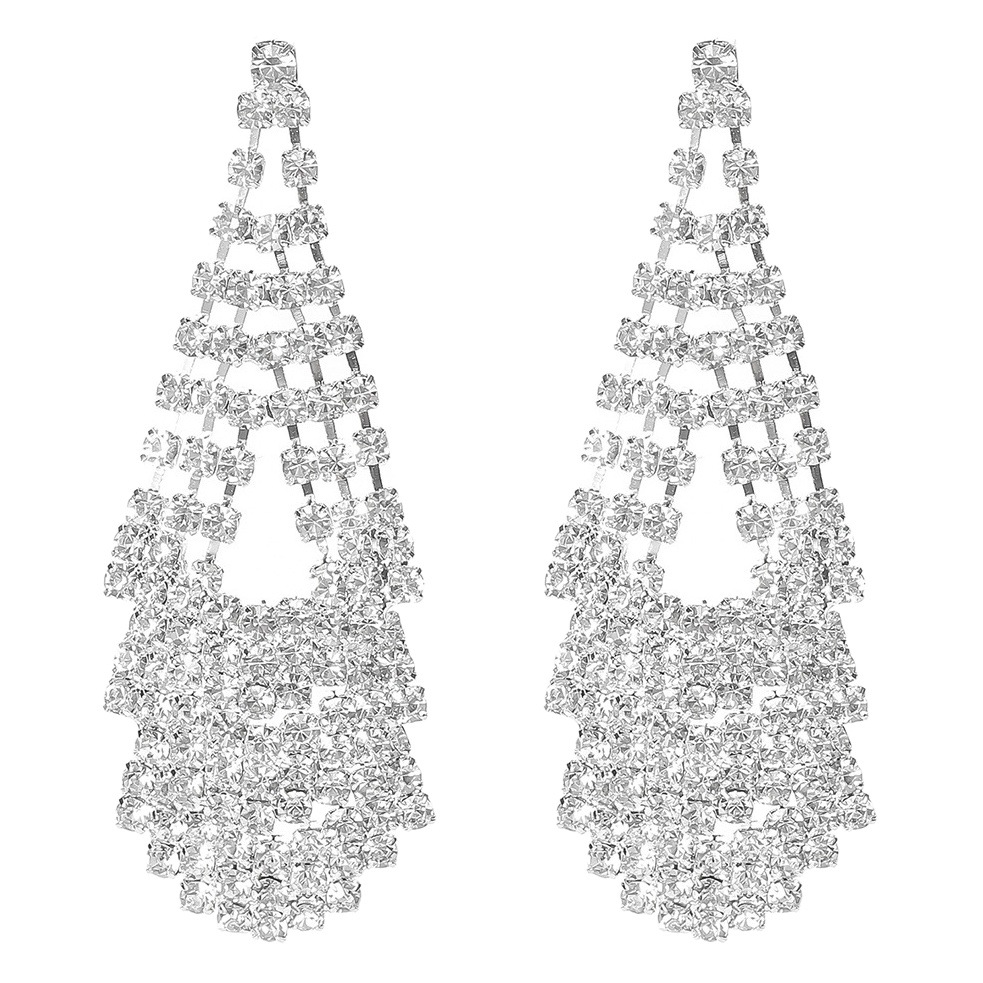 Europe and the United States cross-border super flash full diamond long earrings women's light luxury fashion temperament earrings bride fashion ear jewelry wholesale