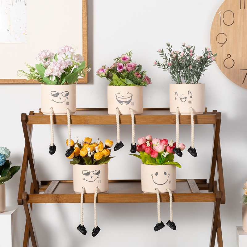 Picture of Creative Expression Hanging Feet Doll Ceramic Flower Pot Artificial Flower Potted Plant Green Plant Indoor Balcony Desktop Decoration Crafts