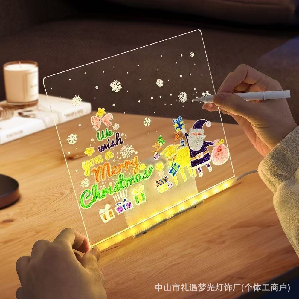 Children's DIY light-up night light, acrylic transparent writing message board, can be illuminated, painting, writing, writing, and stall display