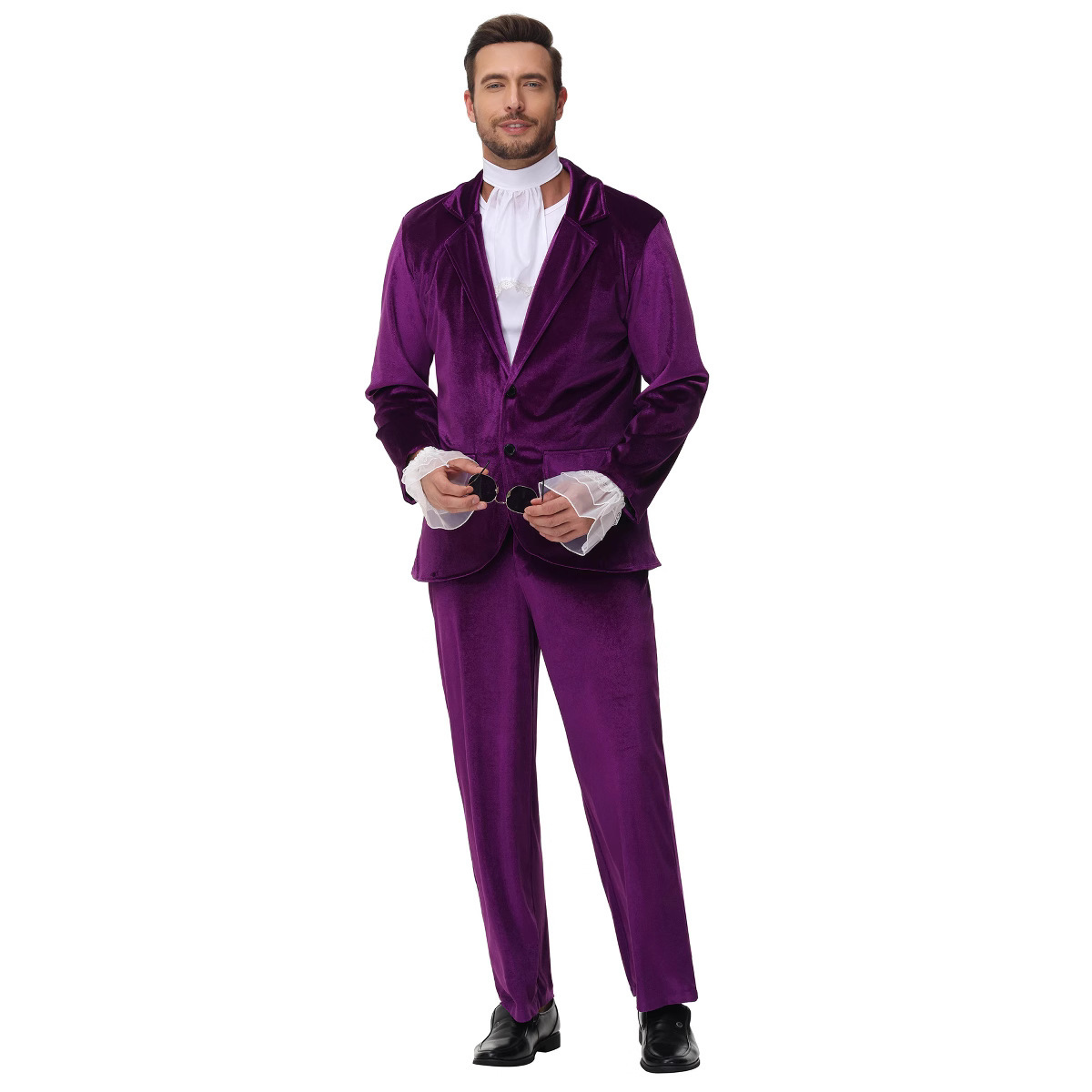 Picture of Fashion Newspaper Cosplay Austin Powers Dress up Bar Hippie Cos Dance Performance Suit Purple
