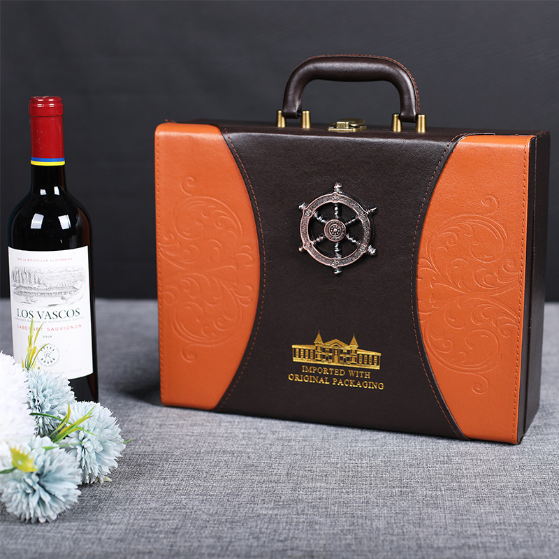 Picture of High-grade red wine gift box double wide wine packaging box leather gift box empty box red wine box