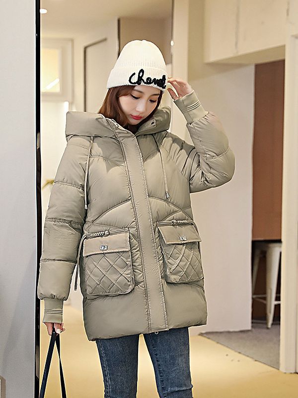 Picture of 2023 new hooded cotton-padded coat solid color warm thickened casual mid-length versatile college style elegant cotton-padded coat
