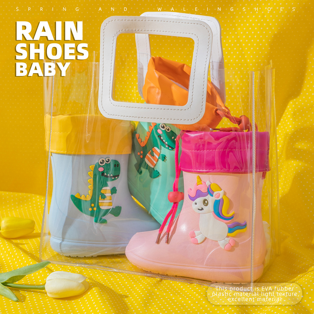 Children's Rain Boots Boys and Girls Anti-slip Waterproof Rain Boots Baby Children's Layover Shoes Rainy Day Thickened Inner Cartoon Water Shoes