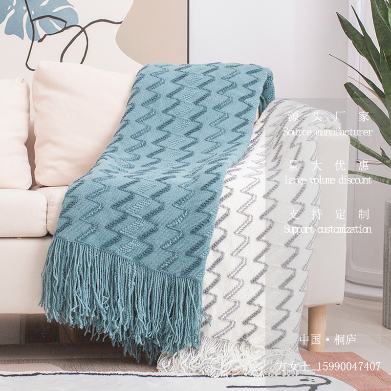 Nordic Modern Grey-white Knitted Blanket Homestay Hotel Bed End Blanket Shawl Cover Blanket Model Room Sofa Blanket Nap Blanket