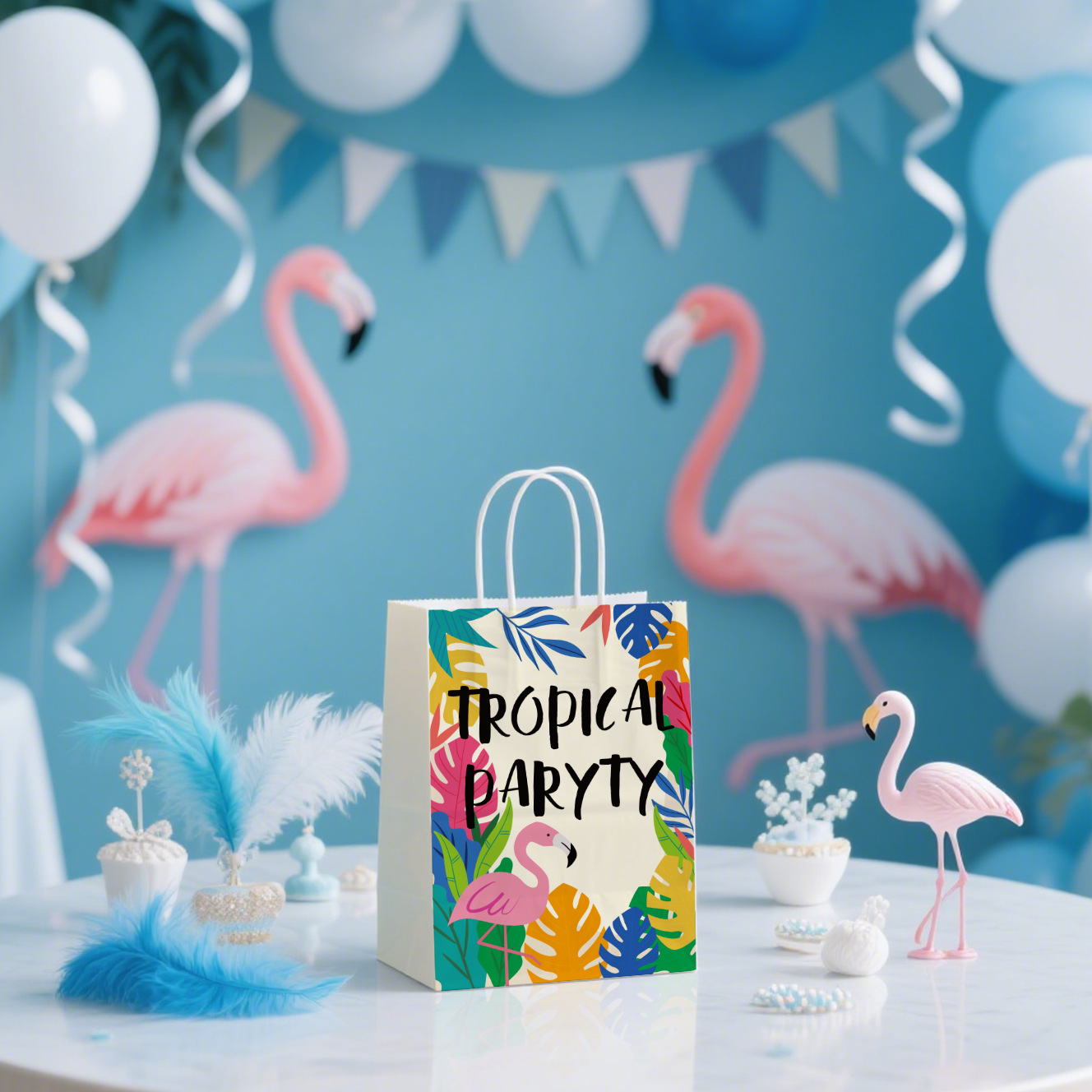 Amazon Summer Theme Flamingo Gift Bag Handbag Children's Foreign Trade Environmentally Friendly Kraft Paper Bag