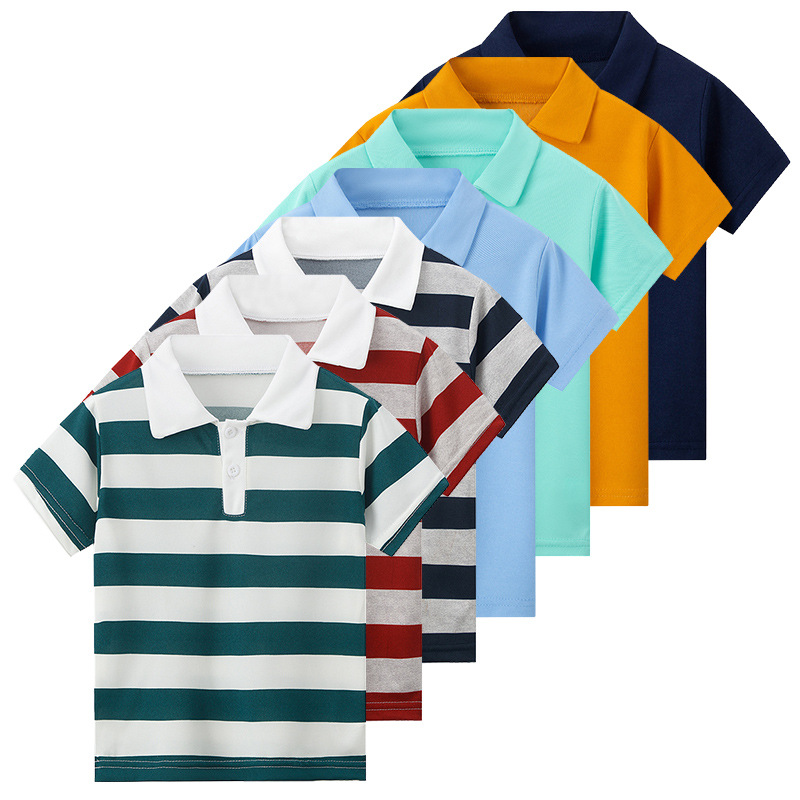 Overseas Cross-border Platform Children's Striped Multicolor Polo Shirt Boys Gentleman Casual Short-sleeved Girls Solid Color All-match T