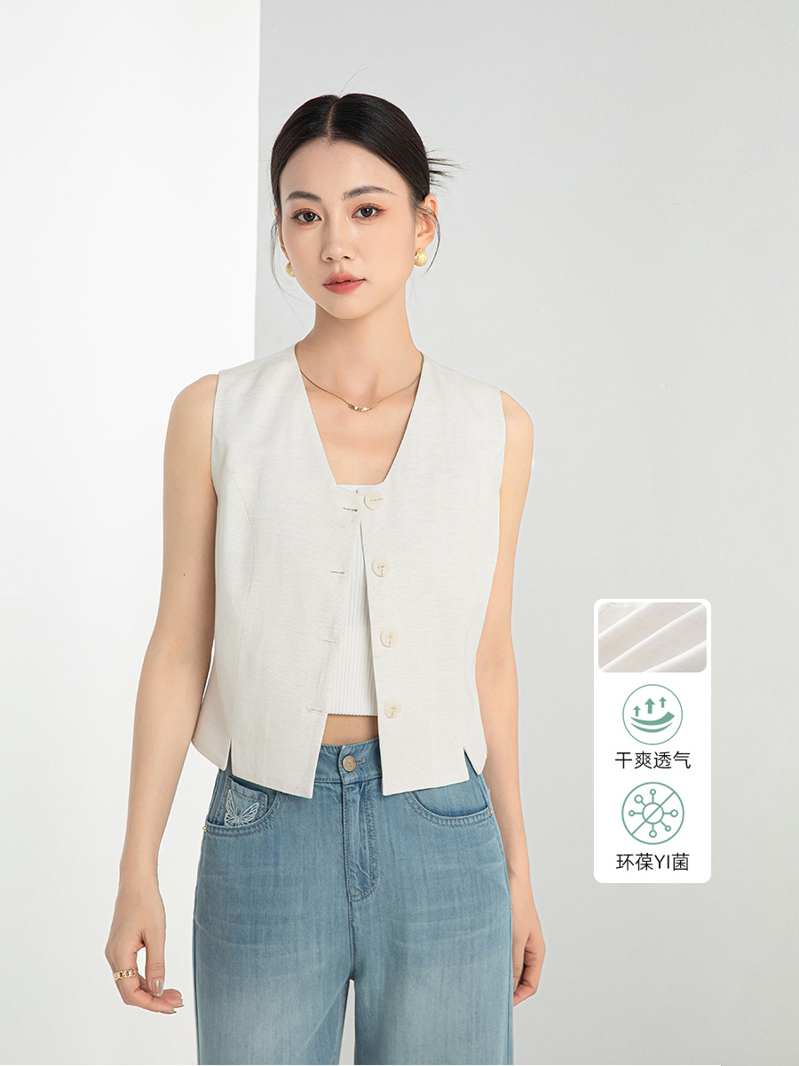 Xinge Old Money Style Linen Short Suit Vest Women's 2024 New Vest Summer Thin Single-Wear Pet