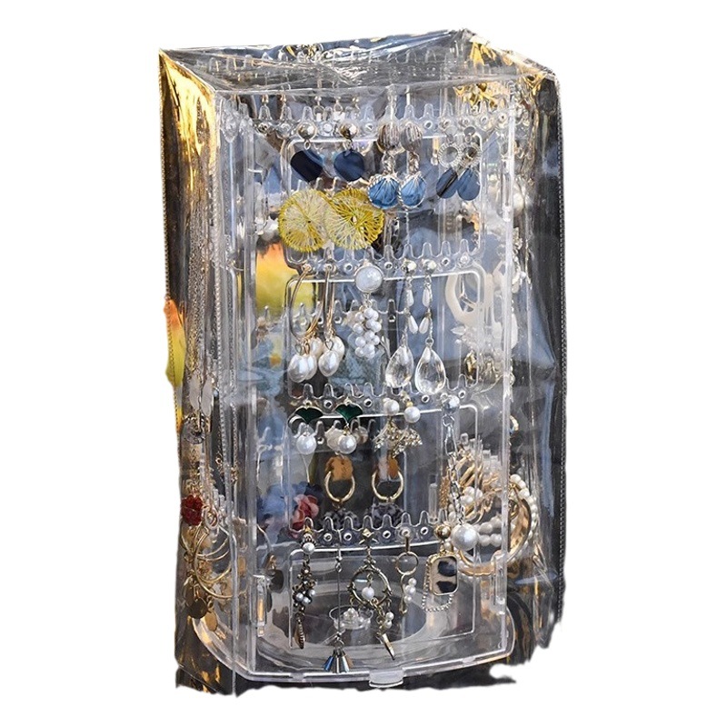 Dust-proof Jewelry Storage Box Display Shelf Hanging Rotating Ring Earrings Earrings Necklace Large Capacity Multi-layer Transparent
