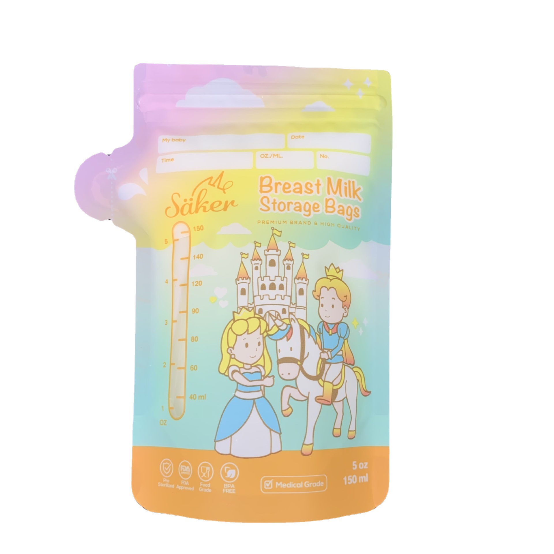 Picture of Supply 150ml self-standing spout breast bag gravure color printing cartoon milk storage bag full English bag milk bag