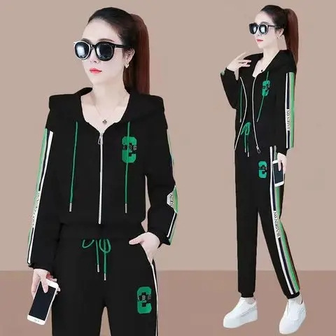 Casual Sportswear suit Women's Spring and Autumn Fashion Sweatshirt Tunic Pants Loose plus size Hooded Long-sleeved Two-piece Set