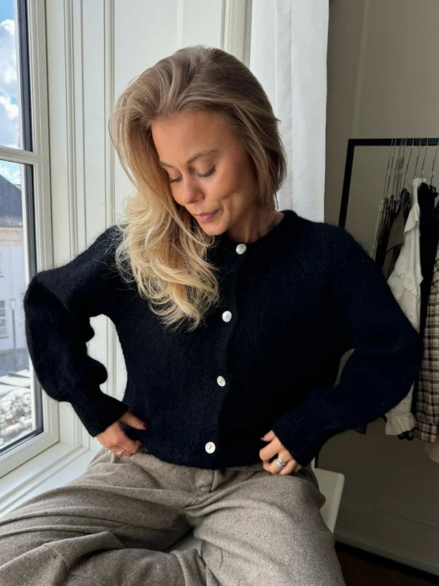 Picture of Candy-colored knit cardigan for women, European & American 2025 autumn/winter solid mohair cardigan, macaron-colored sweater for women