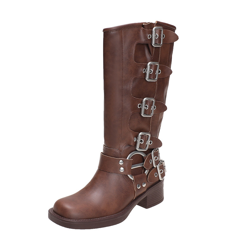 Picture of female boots very good collocation! Boots Women American Style Vintage Martin Boots Brown High Boots Long Boots Western Cowboy Boots