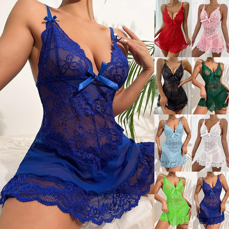 Foreign trade European and American perspective sexy sexy lingerie cross-border plus size mesh lace temptation pajamas suit wholesale delivery