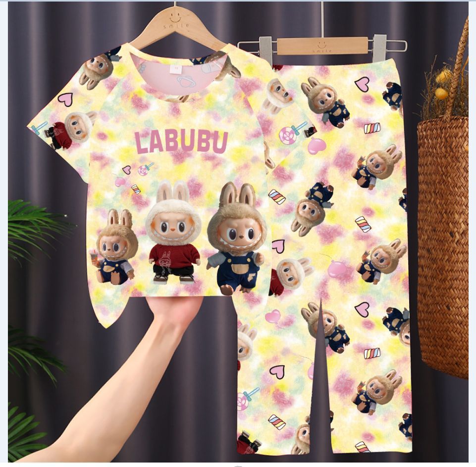 Picture of Children's Pajamas 2025 New Summer Thin Short-sleeved Trousers Girls' Large Children's and Girls' Home Clothes Summer Outer Wear