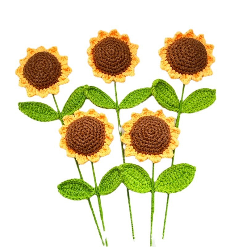Picture of Smiley face sunflower artificial flower finished hand-woven bouquet sunflower wool knitting wholesale teacher's day gift