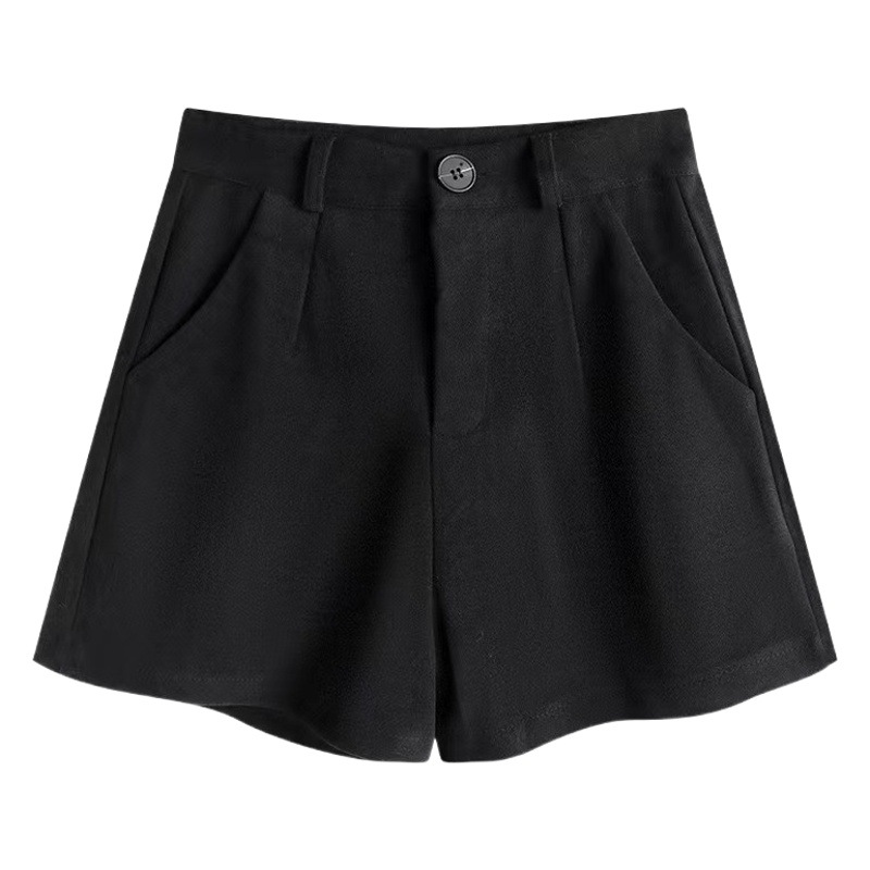 Women's wide-leg pants 2023 new style pants women's autumn and winter black woolen shorts high waist slimming small boots pants