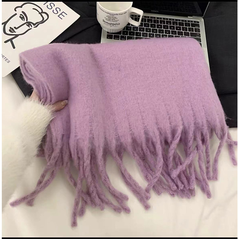 Picture of Winter monochrome plush heavy weight soft fluffy lazy wind solid color large pulled wool warm scarf for students couple