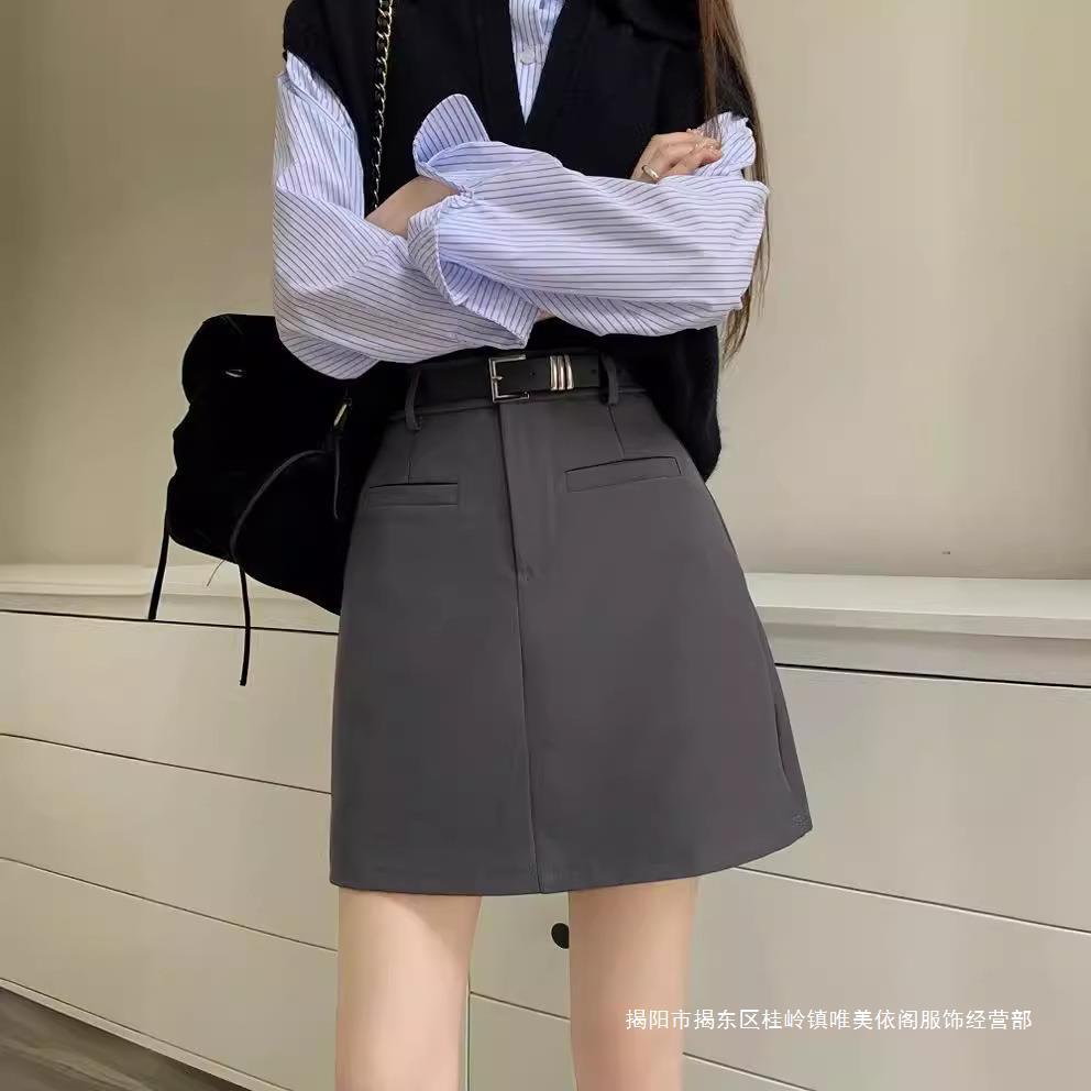 Wrong Hip Skirt Spring High Waist A- Line Skirt Academic Style New 2024 Suit Skirt Women's Summer American Style