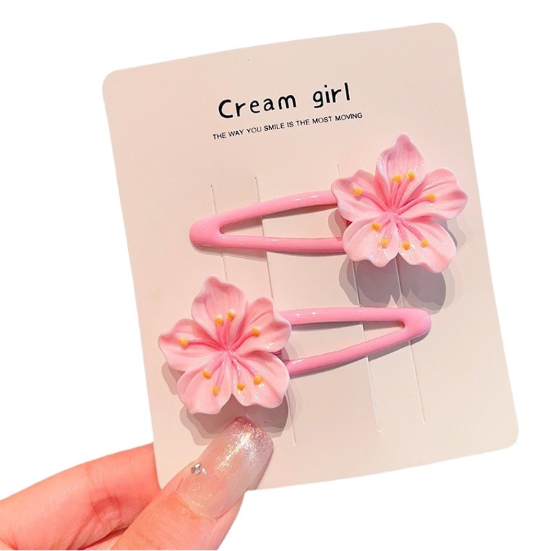 Cherry Blossom Hairpin New Sweet Pink Flower Clip Cute Baby Side Clip Bangs Broken Hairpin Hair Accessories