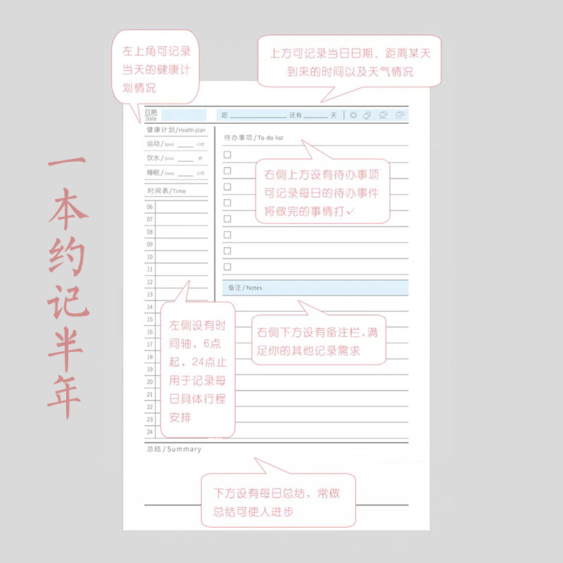Picture of A5 Daily Planner One Page a Day Schedule Work Task List Schedule Student Postgraduate Entrance Examination Study Management
