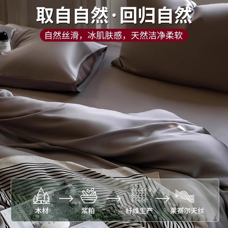 Picture of High-end double-spell Class A Lanjing Tencel four-piece set summer naked sleep cool feeling bed sheet quilt cover solid color Tencel cotton 4