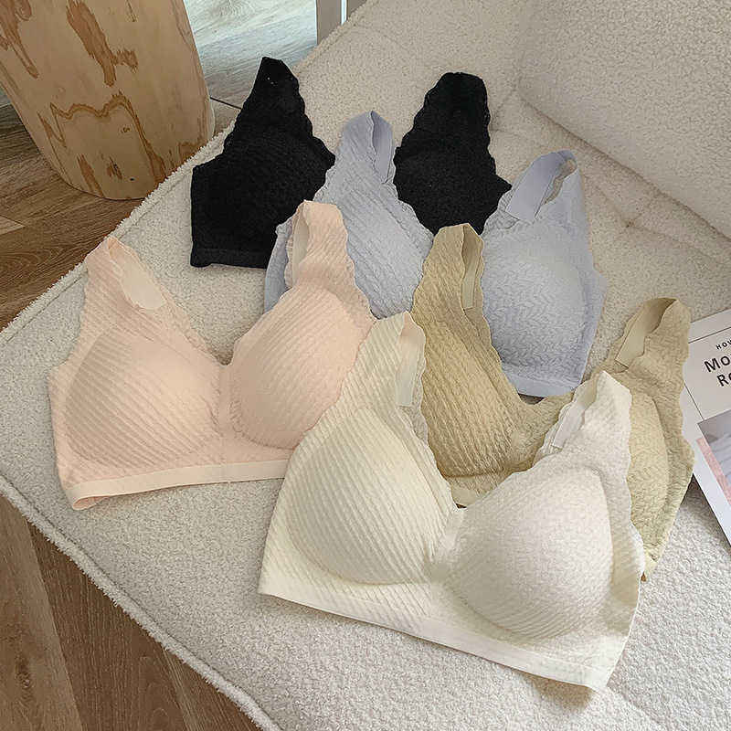 Wheat Spike Lace Traceless Underwear Women's Fixed Cup Push-up Parammary Lace Anti-sagging Bra Beautiful Vest
