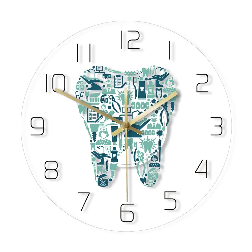 Dental Tooth Wall Clock Dental Care Symbol Acrylic Wall Clock Quiet Motion Wall Clock Dental Department Decoration Wall Clock