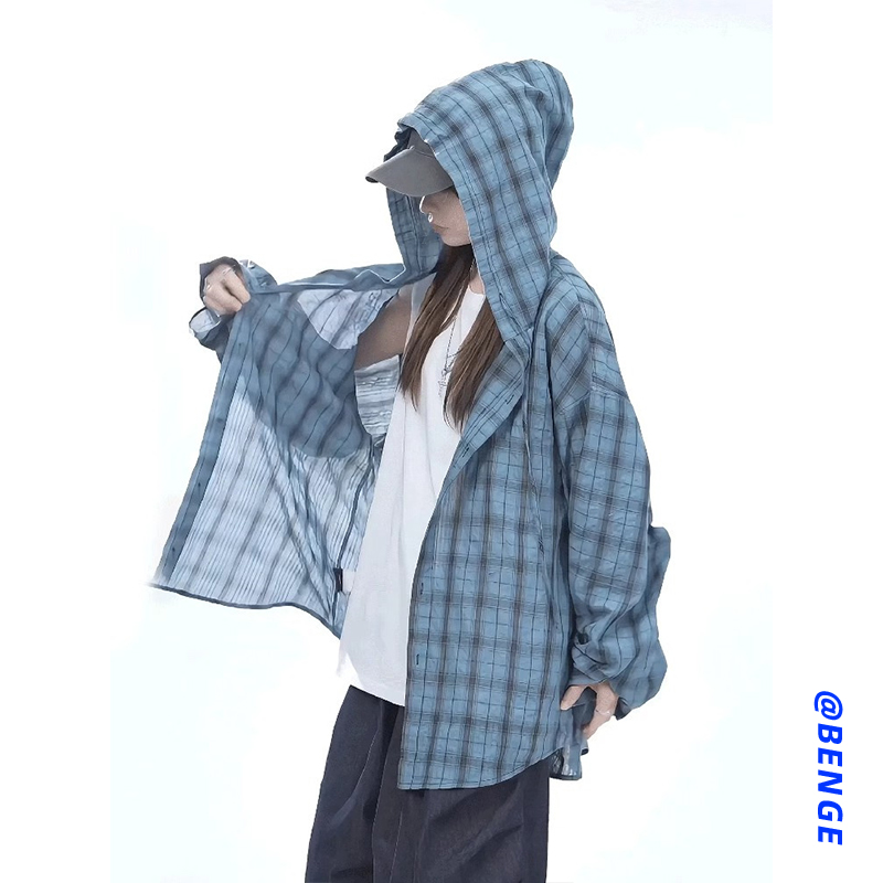Cross-Border Hooded Sun Protection Shirt Women's Cardigan Outer Shirt Summer Light Jacket Loose Lazy Style Large Size Blouse
