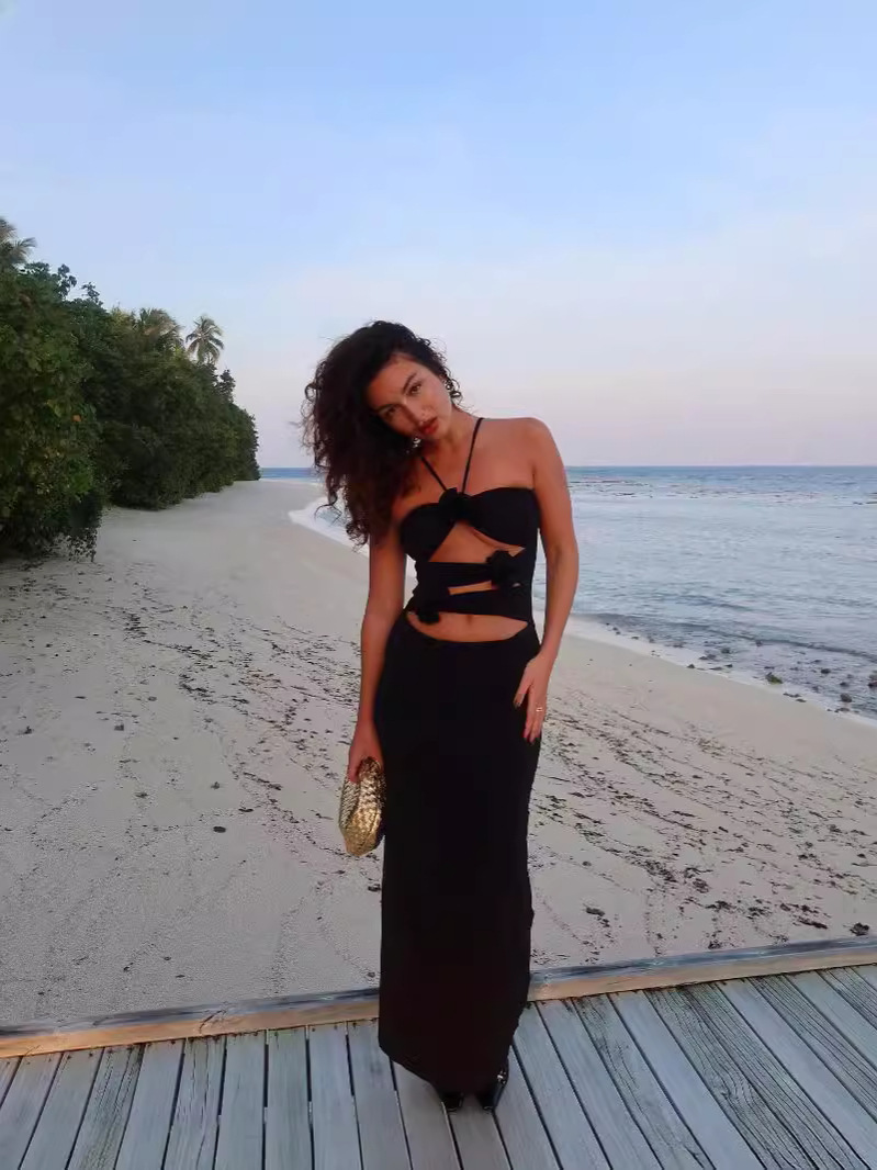 Aliexpress Ebay Amazon European and American Export Slim Flower Halter Tight Cut Out Dress Slimming Look Suspender Belt