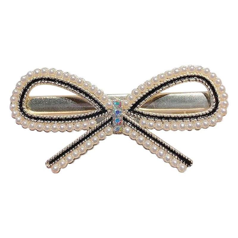 Net red diamond bow hairpin new Korean girl bangs side clip simple alloy Pearl Hair Accessories Wholesale
