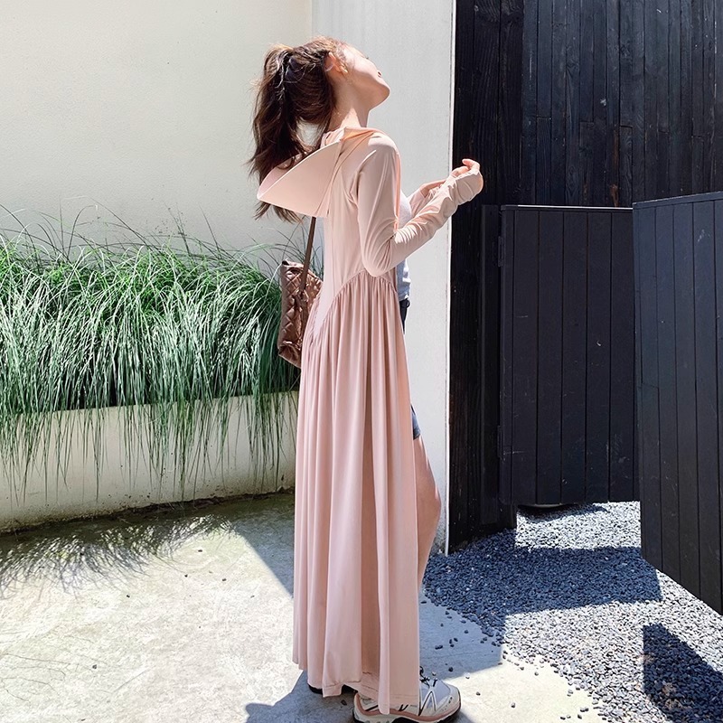 Women's Summer Sun Protection Clothing, Light and Breathable Seaside Sun Protection Clothing Jacket, Extra Long Full Body Waist Slimming Look Sun Protection Skirt