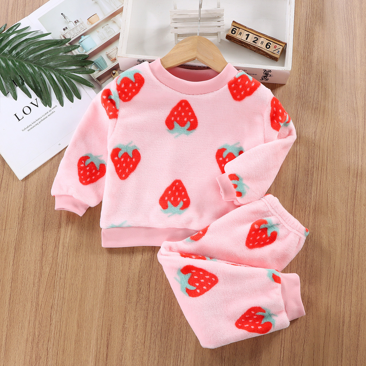 Picture of Children's Autumn and Winter Warm Flannel Suit, Quilted and Thickeneded Home Clothes, Autumn Clothes and Long Trousers, Boys and Girls Intimates Set