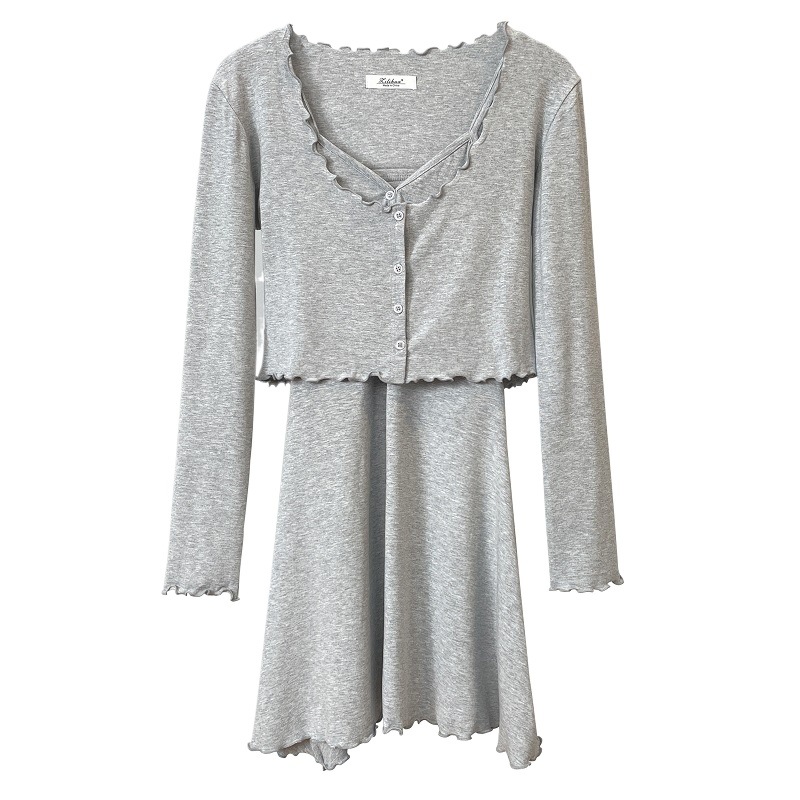 Picture of French Style High-end Sense Chic Long-sleeved Cardigan Slip Skirt Set Pure Desire Style Slim-fit Sexy Dress Two-piece Set for Women