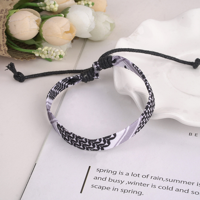 Arabic Scarf Style Woven Bracelet Original Handmade Traditional Headscarf Geometric Wave Dot Color Ribbon Hand Rope