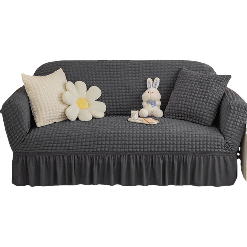 All-inclusive stretch bubble gauze thickened sofa cover solid color simple wind dustproof non-slip solid color sofa cover