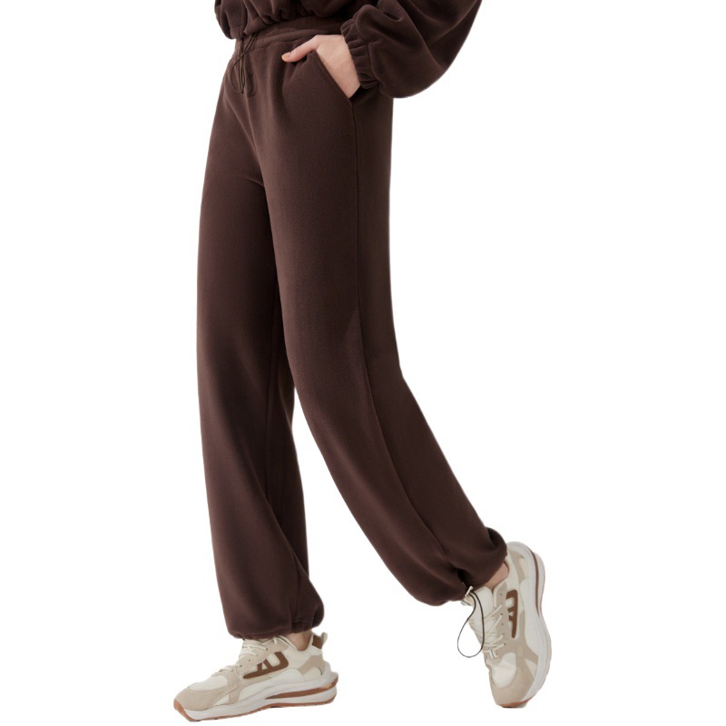 Lamb fleece windproof sports pants women's warm casual pants autumn and winter thickened Olympic fleece running fitness fleece pants