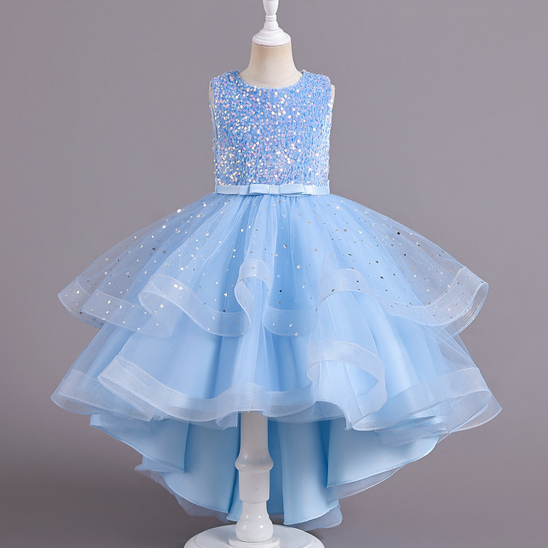 Picture of Girls Princess Dress Sleeveless Tail Dress Flower Girl Wedding Dress Tutu Skirt Kidsren Catwalk Piano Performance Evening Dress
