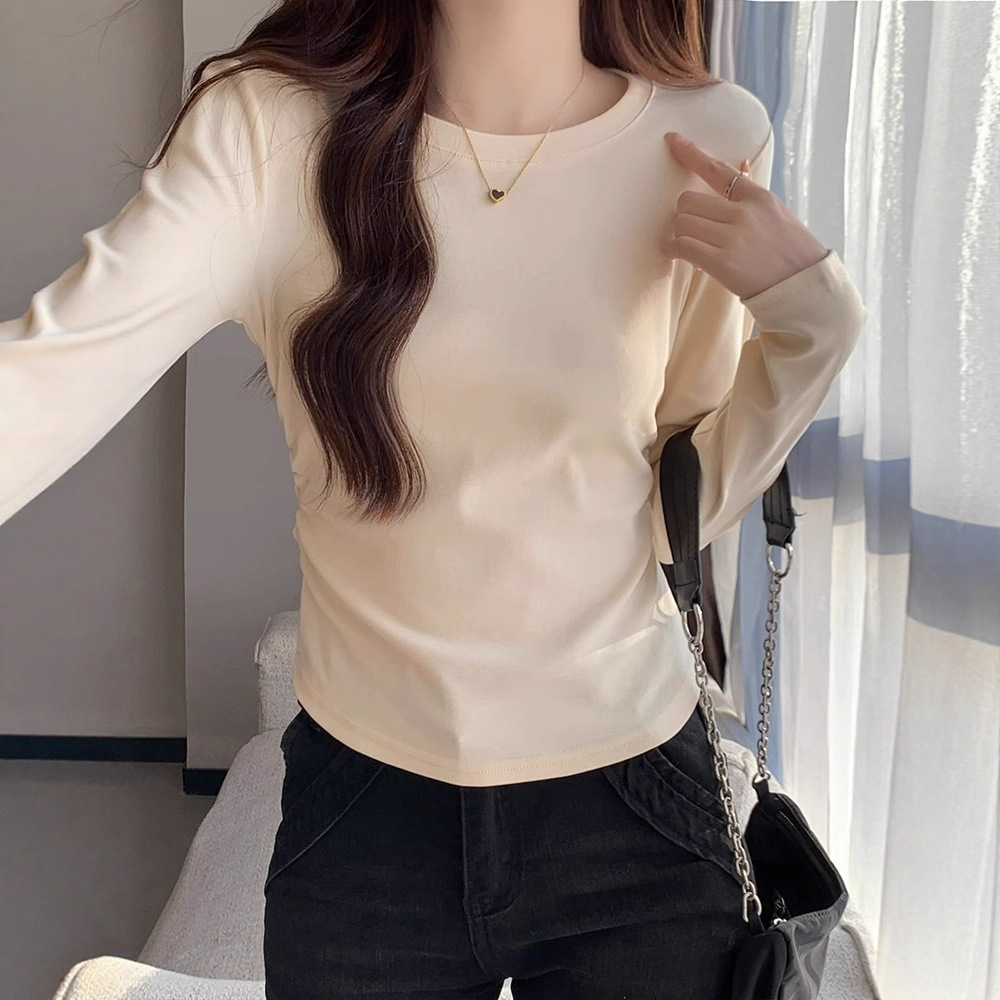 Picture of American Long-Sleeved Bottoming Shirt for Women in Autumn and Winter 2025 New Curved Hem Asymmetrical T-Shirt with Inner Top