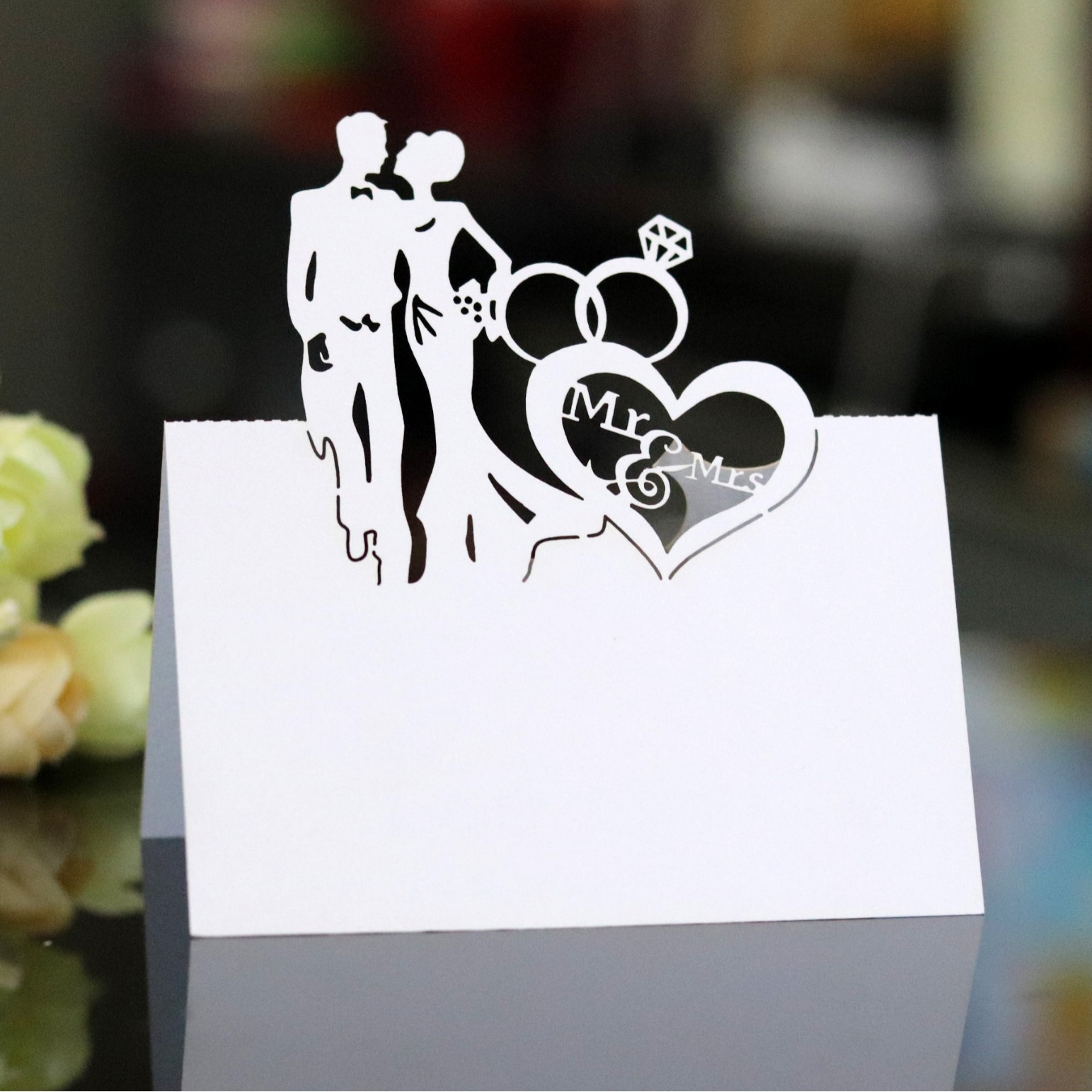 Picture of Hollow wedding banquet layout pink love wedding seat card bride bride decoration table card spot wholesale