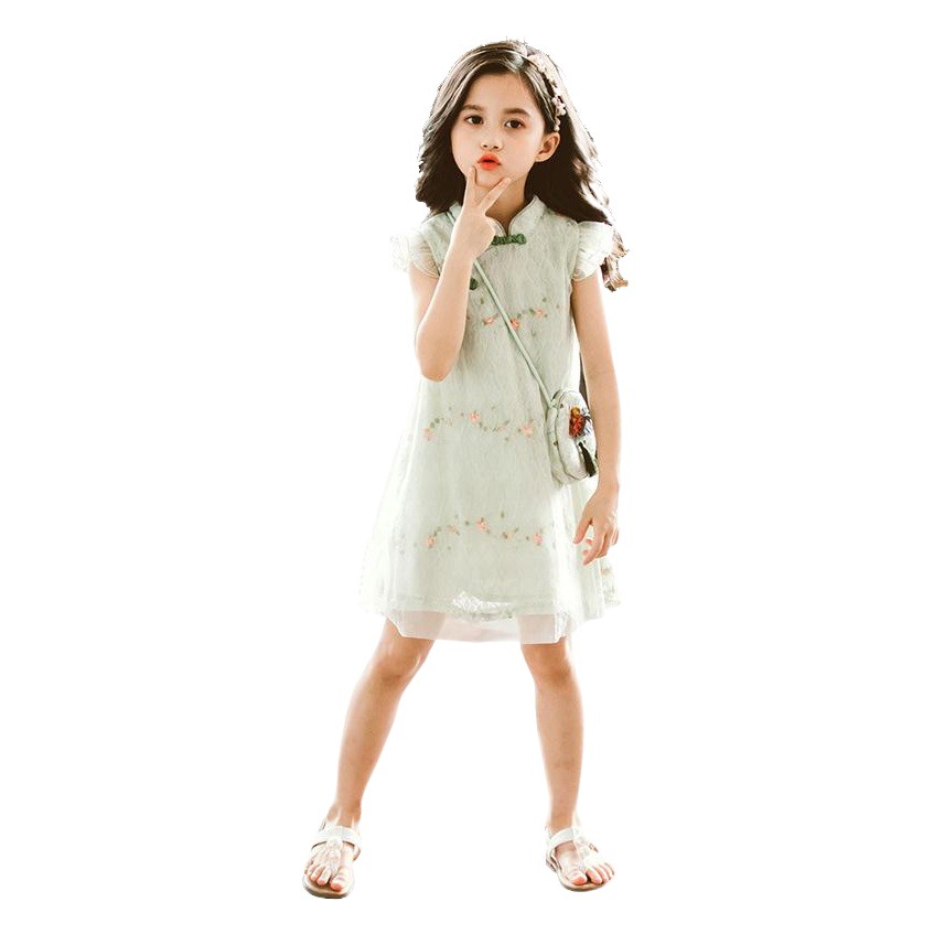 Picture of 2025 New Medium and Large Kidsren's Lace Cheongsam Girls' Dress Chinese Style Princess Dress Kidsren's Bag Cheongsam Suit