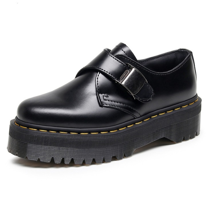 1461 Thick-Soled Buckle Low-Top Boots British Style Casual Small Leather Shoes Versatile Students Heightening and Slimming Look Short Boots for Women 5cm