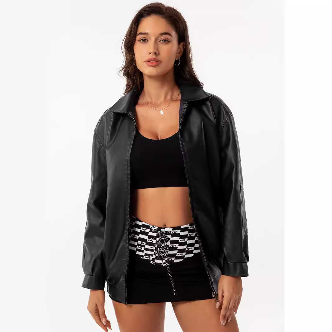 Picture of Fine leather jacket high-grade beautiful popular loose leather jacket sexy versatile spring and autumn leather jacket