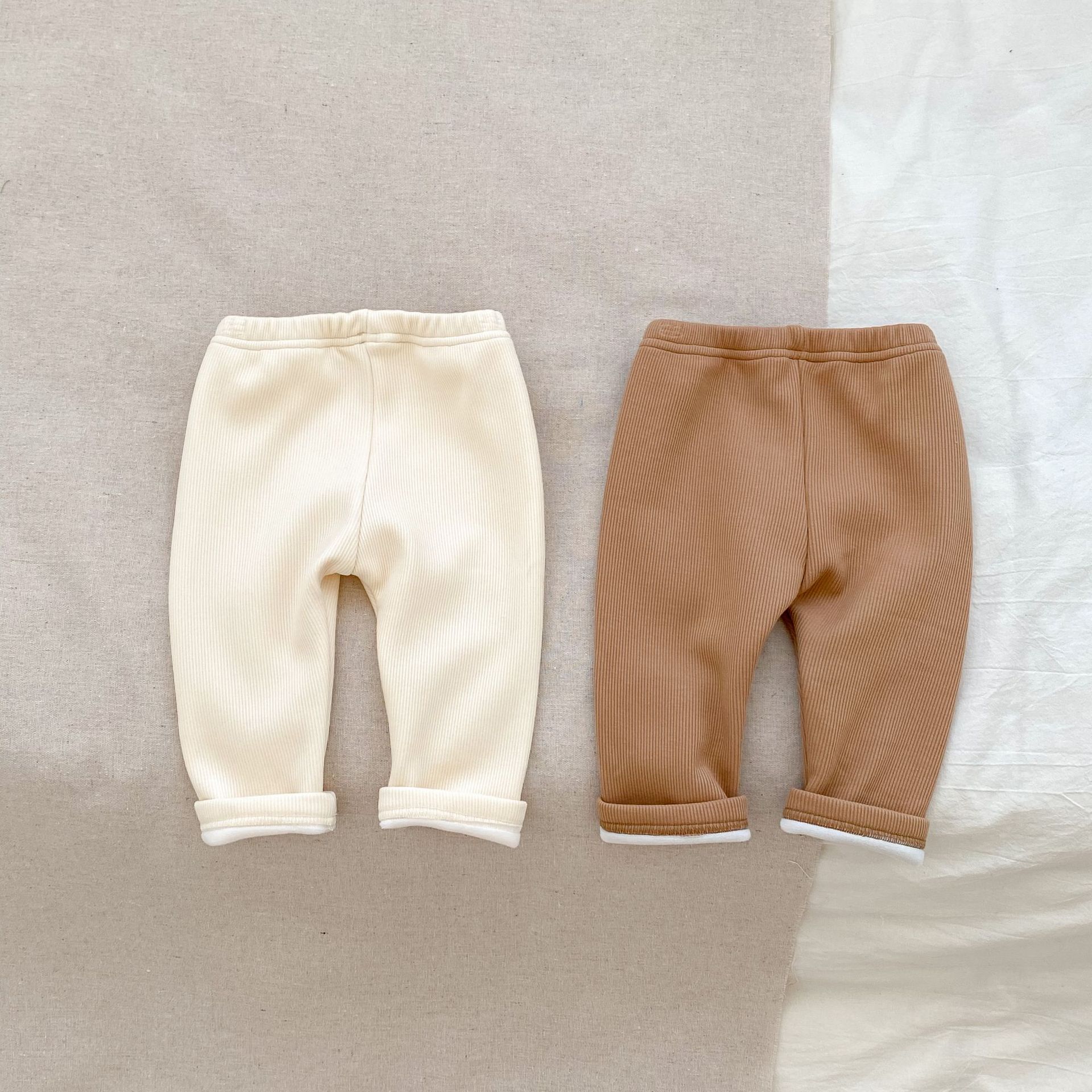 Picture of Winter new boys and girls baby fleece-lined leggings comfortable cute bear three-dimensional embroidered casual warm pants