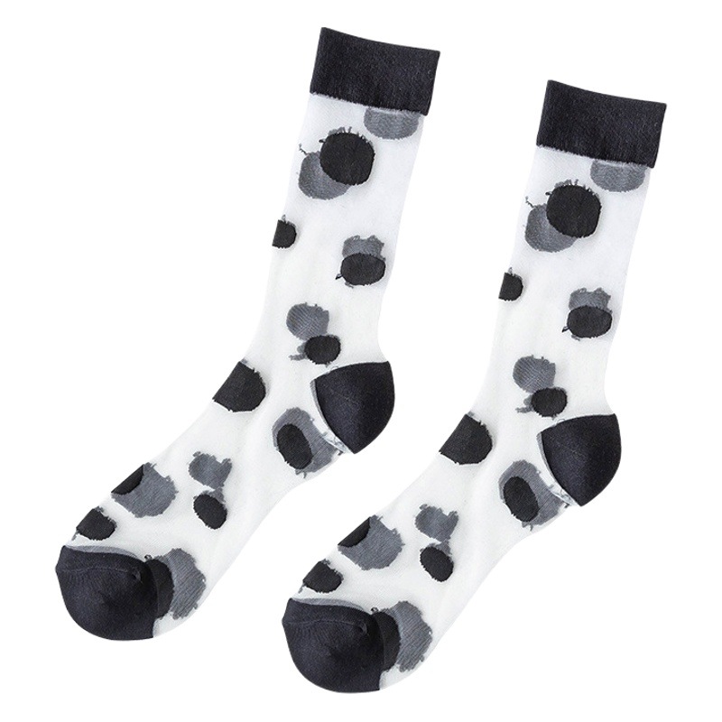 Transparent Socks Women's Summer Thin Leopard Print Black and White Ins Trendy Mid-barrel Glass Silk Striped Plaid Card Silk Stockings Internet Celebrity