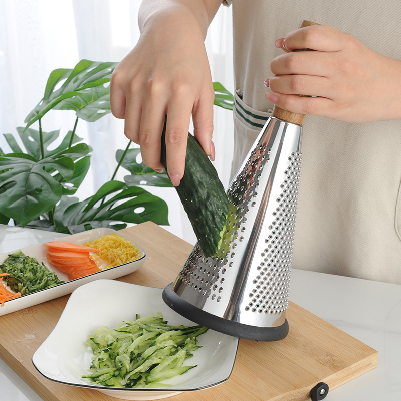 Picture of Acacia Wood Vertical Stainless Steel Cone Planer 8 Inch 9 Inch Three-sided Cheese Cheese Grater Melon Fruit Grater