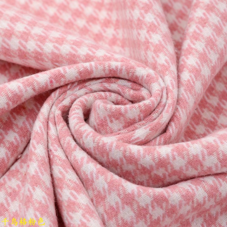 Pink Houndstooth Autumn and Winter Thickened Houndstooth Woolen Fabric Women's Coat Woolen Fabric Coat Polyester Cotton Blended Fabric